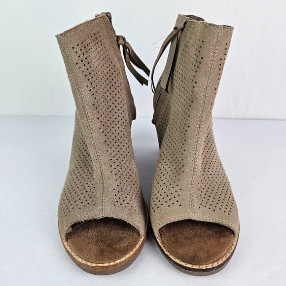 Toms Majorca Perforated Suede Peep Toe Boot Stucco (Tan) 7.5 10004963 - Picture 5 of 12